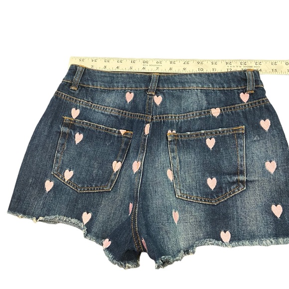 Cut off denim shorts w pink embroidered hearts. Small. Like new. FB Sisters. Sm - Picture 8 of 9